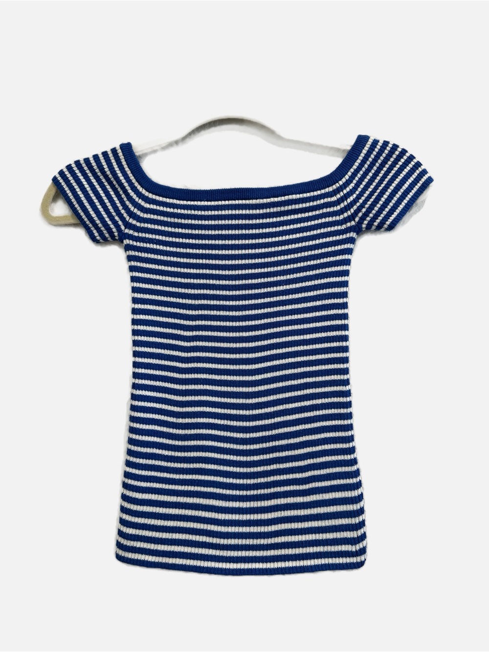 Madewell Coastal Blue & White Striped Off-Shoulder Knit Top